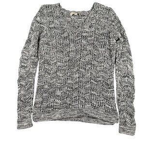LOFT Sweater Womens Medium Black White Knit Pullover Textured Long Sleeve Casual